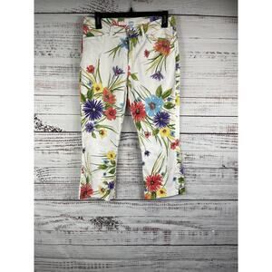 Escada Sport Pants Women's 34 White Floral Print Cropped Capri Stretch Marie